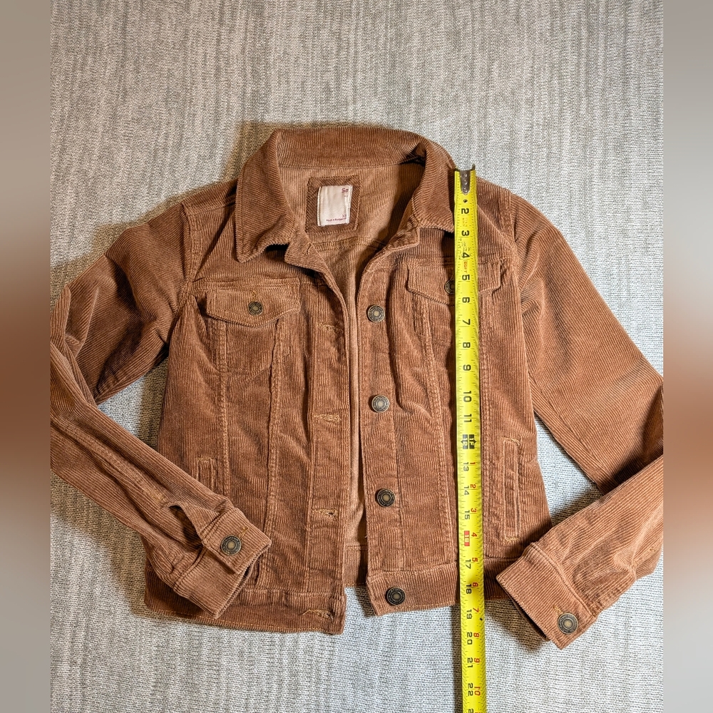 SO Brown Cognac Corduroy Cropped Button Front Jacket Size XS 70's Trucker - Picture 6 of 8